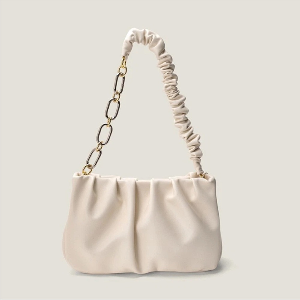 JW PEI Ruched Hobo Top Handle Chain Shoulder Mini Bag Beige/Bone New in Box